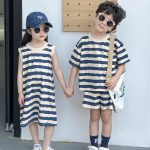 【90-140cm】ワンピース/セットアップ キッズ 韓国系 ボーダー 配色 - 画像 (4)