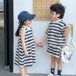 【90-140cm】ワンピース/セットアップ キッズ 韓国系 ボーダー 配色 - 画像 (6)