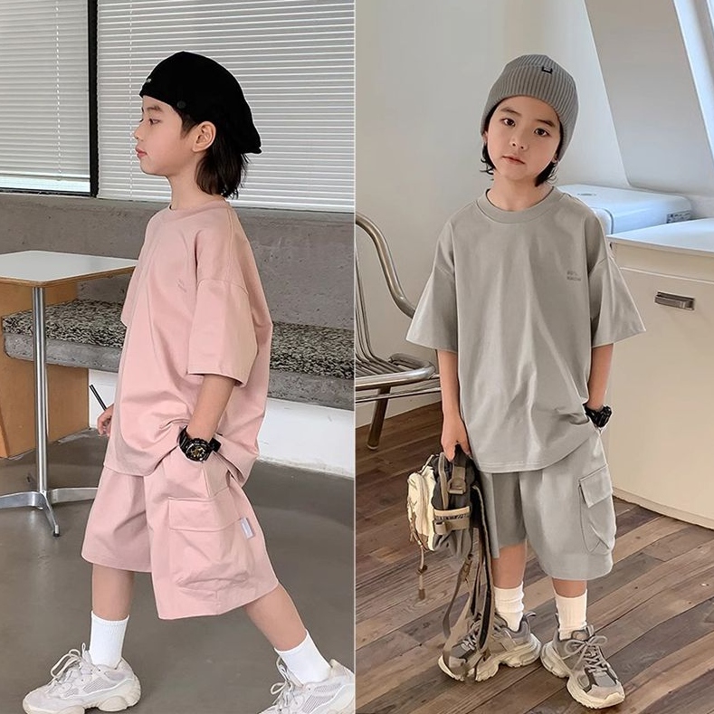 664af2a77ca25775786987.jpg 【100-160cm】セットアップ 男の子 カジュアル 3色選べる 半袖トップス+ボトムス - 画像 (1)