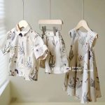 【100-140cm】セットorワンピース 子供服 おしゃれ 総柄 - 画像 (4)