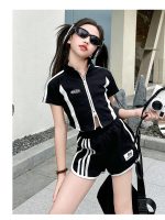 【120-170cm】セットアップ 女の子 スタンドネック 配色 ストライプ柄 半袖 トップス✛ショートパンツ - 画像 (16)