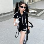 【120-170cm】セットアップ 女の子 スタンドネック 配色 ストライプ柄 半袖 トップス✛ショートパンツ - 画像 (18)