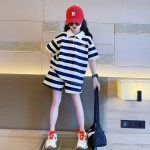 【120-170cm】セットアップ 女の子 スポーツ系  POLOネック 配色 ボーダー - 画像 (3)