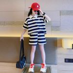 【120-170cm】セットアップ 女の子 スポーツ系  POLOネック 配色 ボーダー - 画像 (4)