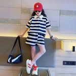 【120-170cm】セットアップ 女の子 スポーツ系  POLOネック 配色 ボーダー - 画像 (5)