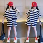 【120-170cm】セットアップ 女の子 スポーツ系  POLOネック 配色 ボーダー - 画像 (2)