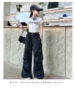 【120-170cm】半袖 サイドライン Tシャツ/カーゴパンツ 女の子 プリント ヒップホップ ダンス - 画像 (10)