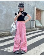 【120-170cm】半袖 サイドライン Tシャツ/カーゴパンツ 女の子 プリント ヒップホップ ダンス - 画像 (13)