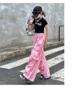 【120-170cm】半袖 サイドライン Tシャツ/カーゴパンツ 女の子 プリント ヒップホップ ダンス - 画像 (14)