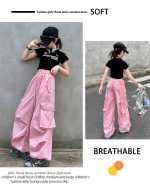 【120-170cm】半袖 サイドライン Tシャツ/カーゴパンツ 女の子 プリント ヒップホップ ダンス - 画像 (15)