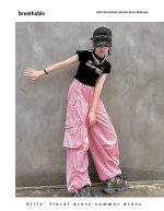 【120-170cm】半袖 サイドライン Tシャツ/カーゴパンツ 女の子 プリント ヒップホップ ダンス - 画像 (18)