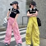 【120-170cm】半袖 サイドライン Tシャツ/カーゴパンツ 女の子 プリント ヒップホップ ダンス - 画像 (3)