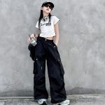 【120-170cm】半袖 サイドライン Tシャツ/カーゴパンツ 女の子 プリント ヒップホップ ダンス - 画像 (7)