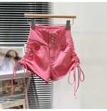 【100-170cm】デニム ショートパンツ  女の子 無地 ハイウエスト 伸縮性 シャーリング - 画像 (8)