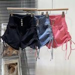 【100-170cm】デニム ショートパンツ  女の子 無地 ハイウエスト 伸縮性 シャーリング - 画像 (3)