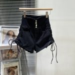 【100-170cm】デニム ショートパンツ  女の子 無地 ハイウエスト 伸縮性 シャーリング - 画像 (5)