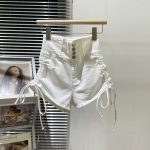 【100-170cm】デニム ショートパンツ  女の子 無地 ハイウエスト 伸縮性 シャーリング - 画像 (6)