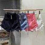 【100-170cm】デニム ショートパンツ  女の子 無地 ハイウエスト 伸縮性 シャーリング - 画像 (2)