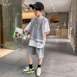 【110-160cm】セットアップ 男の子 半袖Tシャツ✛ショートパンツ 配色 切り替え - 画像 (4)