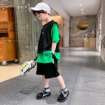 【110-160cm】セットアップ 男の子 半袖Tシャツ✛ショートパンツ 配色 切り替え - 画像 (6)