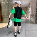 【110-160cm】セットアップ 男の子 半袖Tシャツ✛ショートパンツ 配色 切り替え - 画像 (7)