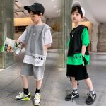 【110-160cm】セットアップ 男の子 半袖Tシャツ✛ショートパンツ 配色 切り替え - 画像 (2)