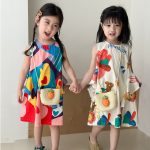 【80-150cm】ワンピース 女の子 プリント ノースリーブ カジュアル