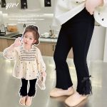 【90-140cm】ボトムス 女の子  メッシュ リボン 無地 - 画像 (3)