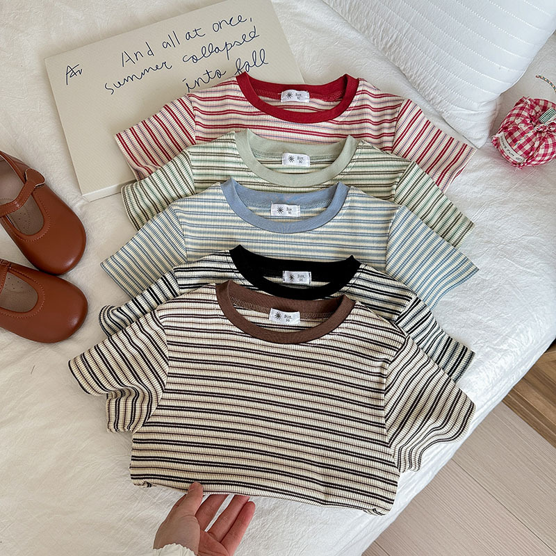 67d79af992e00056601832.jpg 【90-140cm】半袖Tシャツ 女の子 5色選べる ボーダー - 画像 (1)