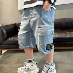 【110-160cm】ショートパンツ 男の子 デニム アップリケ ポケット付き