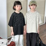 【90-150cm】半袖 Tシャツ 女の子 男の子 2色選べ 韓国系 シンプル カジュアル - 画像 (2)