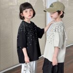 【90-150cm】半袖 Tシャツ 女の子 男の子 2色選べ 韓国系 シンプル カジュアル - 画像 (3)