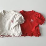 【80-130cm】半袖Tシャツ 女の子 スウィート リボンパフスリーブ - 画像 (3)