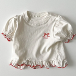 【80-130cm】半袖Tシャツ 女の子 スウィート リボンパフスリーブ - 画像 (4)