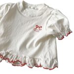 【80-130cm】半袖Tシャツ 女の子 スウィート リボンパフスリーブ - 画像 (6)