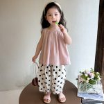 【90-140cm】セットアップ 女の子 リボン キュート ドット柄 - 画像 (3)