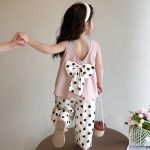 【90-140cm】セットアップ 女の子 リボン キュート ドット柄 - 画像 (5)