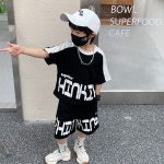 【120‐150cm】セットアップ 男の子 韓国系 カジュアル 配色 アルファベット 半袖 Tシャツ＋ショートパンツ - 画像 (3)