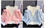 【110-160cm】 半袖Tシャツ 女の子 レイヤード オープンショルダー - 画像 (9)