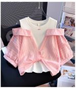 【110-160cm】 半袖Tシャツ 女の子 レイヤード オープンショルダー - 画像 (11)
