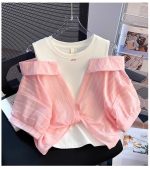 【110-160cm】 半袖Tシャツ 女の子 レイヤード オープンショルダー - 画像 (12)
