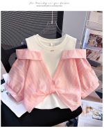 【110-160cm】 半袖Tシャツ 女の子 レイヤード オープンショルダー - 画像 (13)