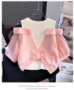 【110-160cm】 半袖Tシャツ 女の子 レイヤード オープンショルダー - 画像 (14)