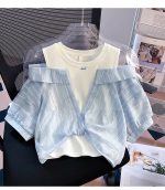 【110-160cm】 半袖Tシャツ 女の子 レイヤード オープンショルダー - 画像 (15)