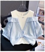 【110-160cm】 半袖Tシャツ 女の子 レイヤード オープンショルダー - 画像 (16)