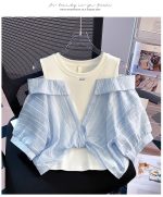 【110-160cm】 半袖Tシャツ 女の子 レイヤード オープンショルダー - 画像 (17)