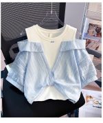 【110-160cm】 半袖Tシャツ 女の子 レイヤード オープンショルダー - 画像 (18)