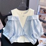 【110-160cm】 半袖Tシャツ 女の子 レイヤード オープンショルダー
