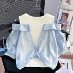 【110-160cm】 半袖Tシャツ 女の子 レイヤード オープンショルダー - 画像 (4)