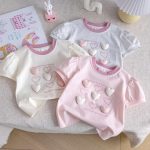 【80-130cm】半袖Tシャツ 女の子 ラウンドネック ハート柄